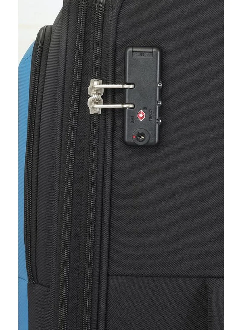 American Tourister black Seville Suitcase, Cabin Size 57 cm / 20 inch, 4 Wheels, Soft Top, Polyester, Black|TSA Lock|Front Storage Compartment|Inner Mesh Zippered Pocket - 3 Years International Warranty  | Best Price UAE